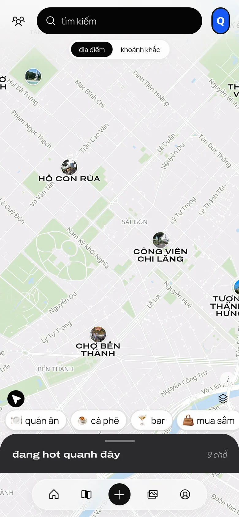 Bản đồ chung với các địa điểm đã lưu
